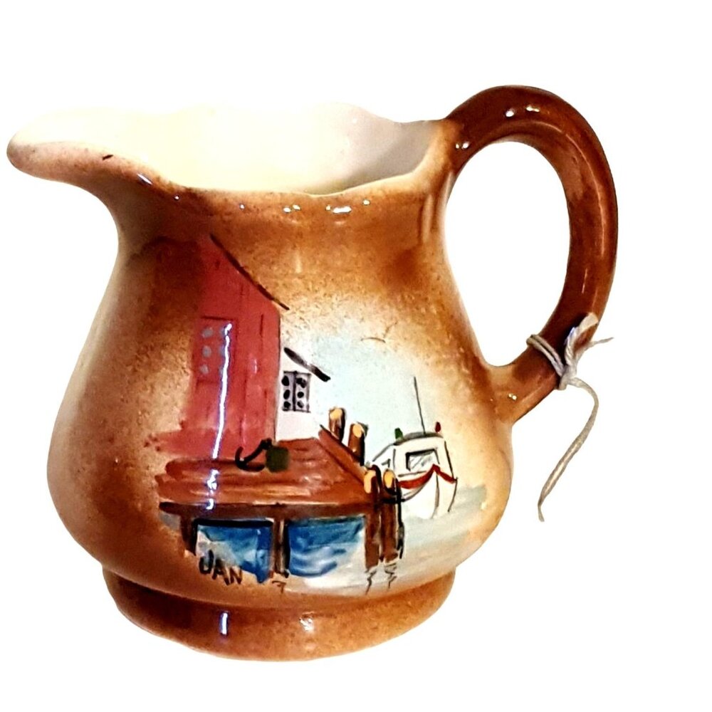 Vintage 70s 80s Hand Painted Creamer Nautical Signed by Artist Jan Blair Canada